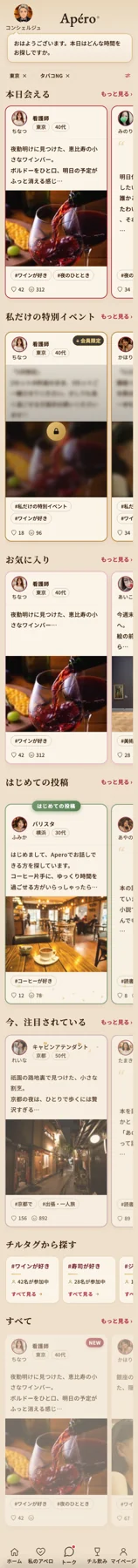 私のアペロの投稿と特別イベント、はじめての投稿の一覧